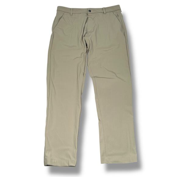 Lululemon ABC Commission Classic Warpstreme Pant Men 34 Beige Pockets Flat Front - Picture 1 of 8
